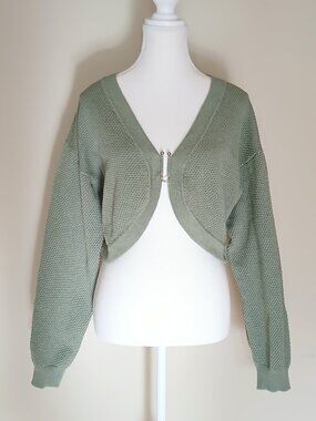Anthropologie Flat White Waffle Knit Cropped Bolero Shrug Cardigan Size M/L